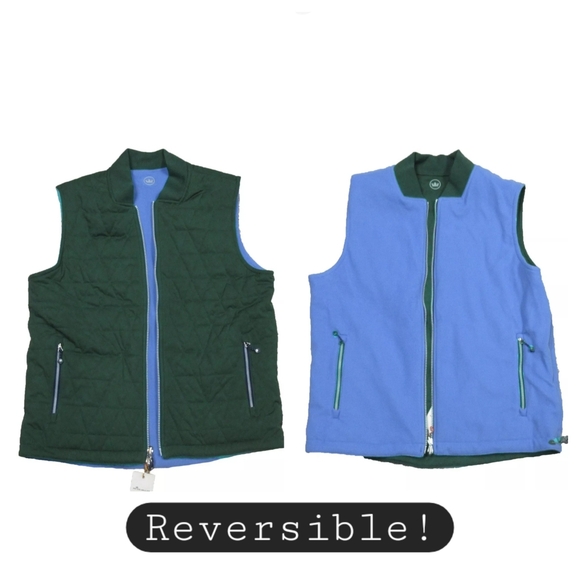 🆕 Peter Millar Men's Green/Blue Thermal Block Quilted Fleece Reversible Vest